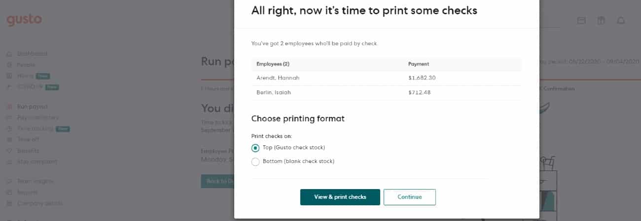 The paper check options.