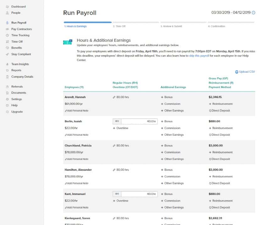 Screenshot of Payroll Processing Page