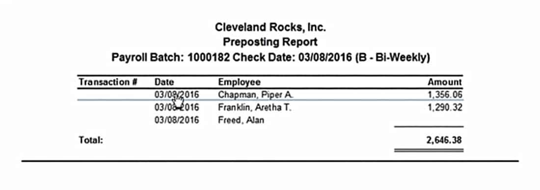 The payroll report to review.