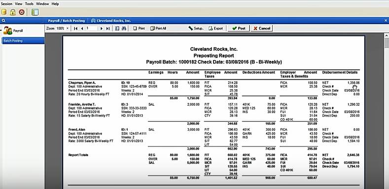 Screenshot of Payroll Reports from Payroll4Free