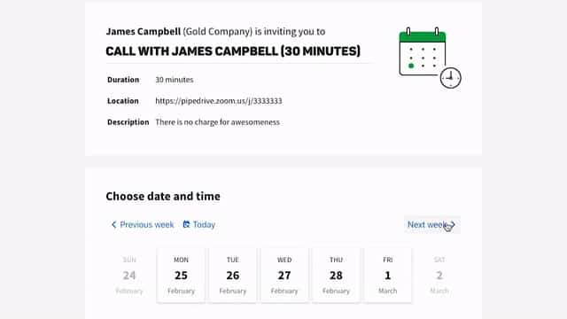Screenshot of Pipedrive Meeting Scheduling Portal