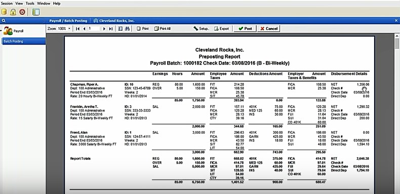 The print the pre-posting report by selecting the print button.