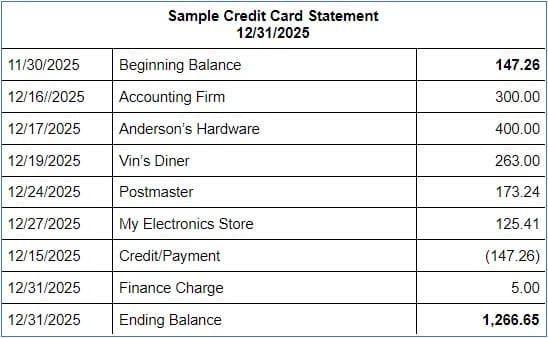 Sample Credit Card Statement