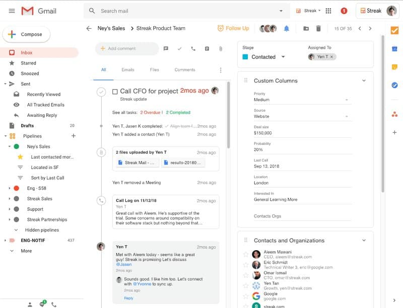 Screenshot of Streak Sales Collaboration Through Gmail