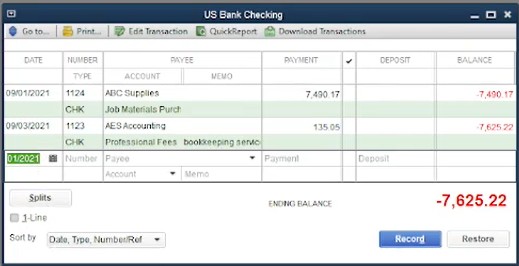 Transactions in the Checking Account Register