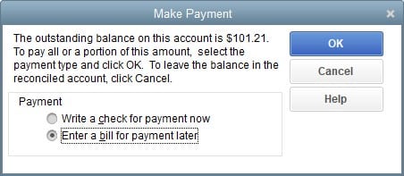 Writing a Check for Payment Now or Enter a Bill for Payment Later