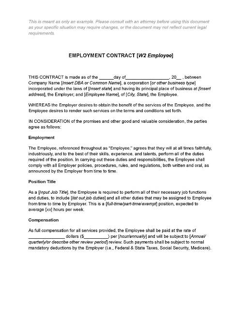 Template written contract Sample Contracts