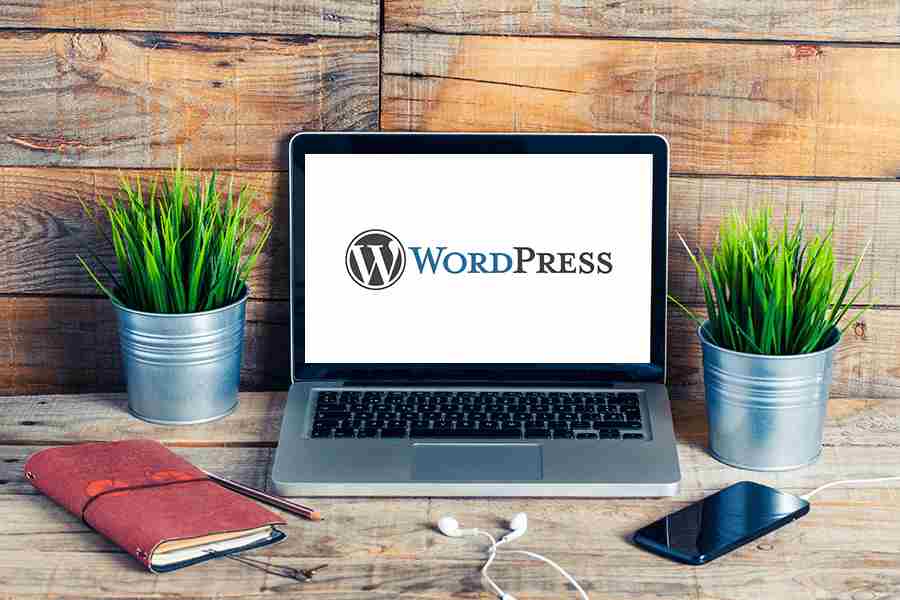 Wordpress logo on laptop screen.