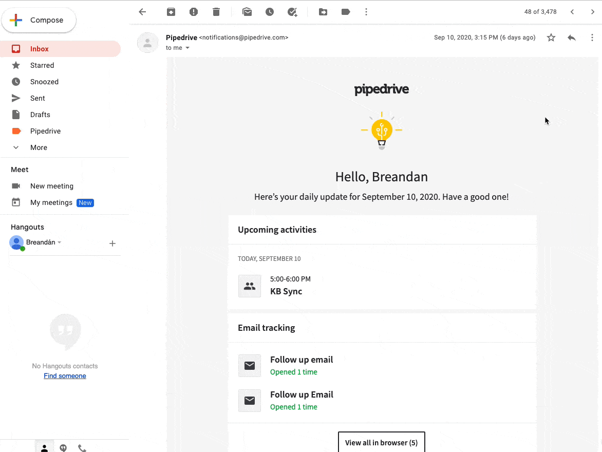 A short video of pipedrive AI sales assistant notifications.