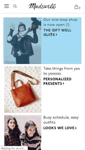 Madewell specific categories in its navigation menu.