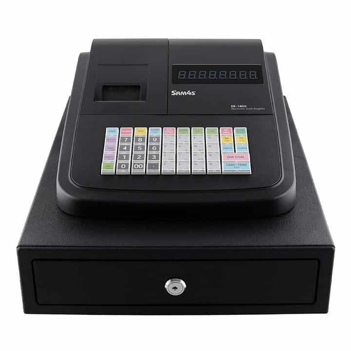 The 180u features a digital price display and a built-in receipt printer.