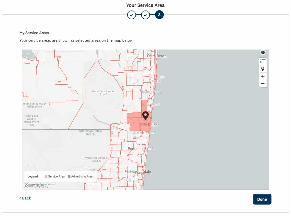 Screenshot of Angi Select Service Areas