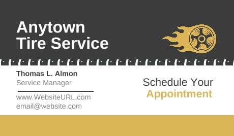 Screenshot of Anytown Tire Service Business Cards Sample