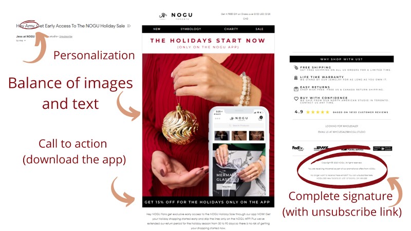 Email blast example from Nogu