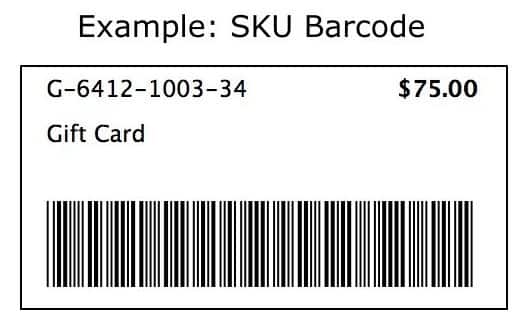 An example of Stock keeping unit code for Gift Card.