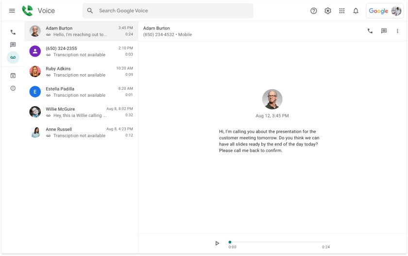 Google Voice visual voicemail features