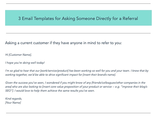 HubSpot Referral request email template
