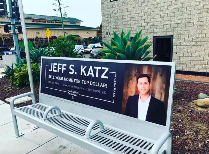 Jeff Katz out-of-home ad on bench