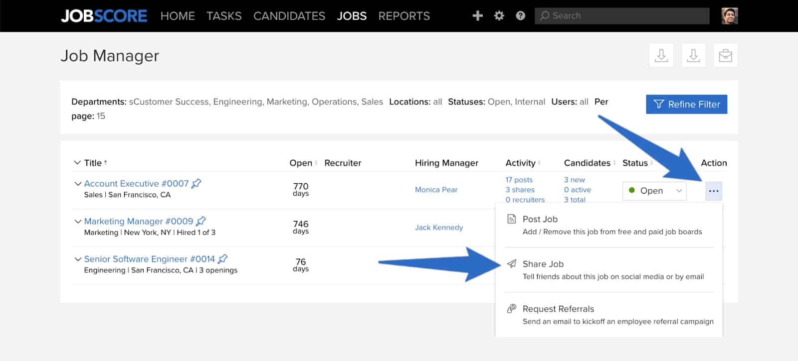 Screenshot of JobScore share jobs