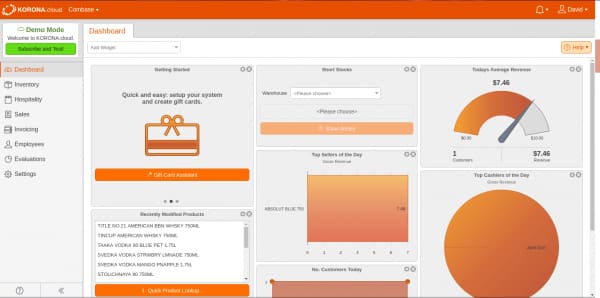 Screenshot of KORONA POS dashboard
