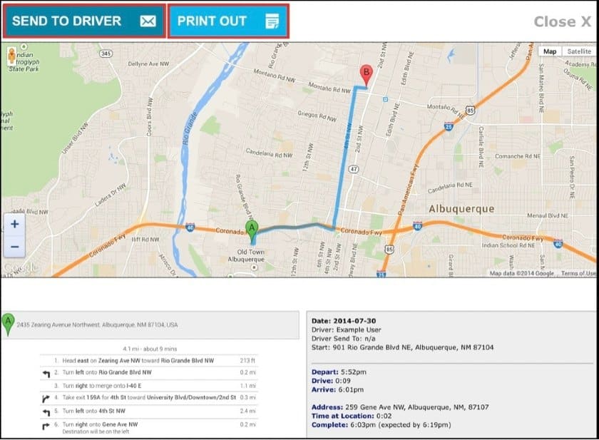 Screenshot of Lavu Driver Directions