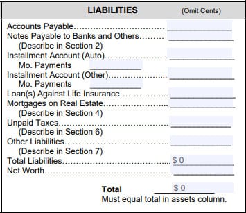 Liabilities section of Form 413.