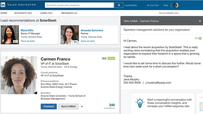 LinkedIn direct messaging with leads using InMail.