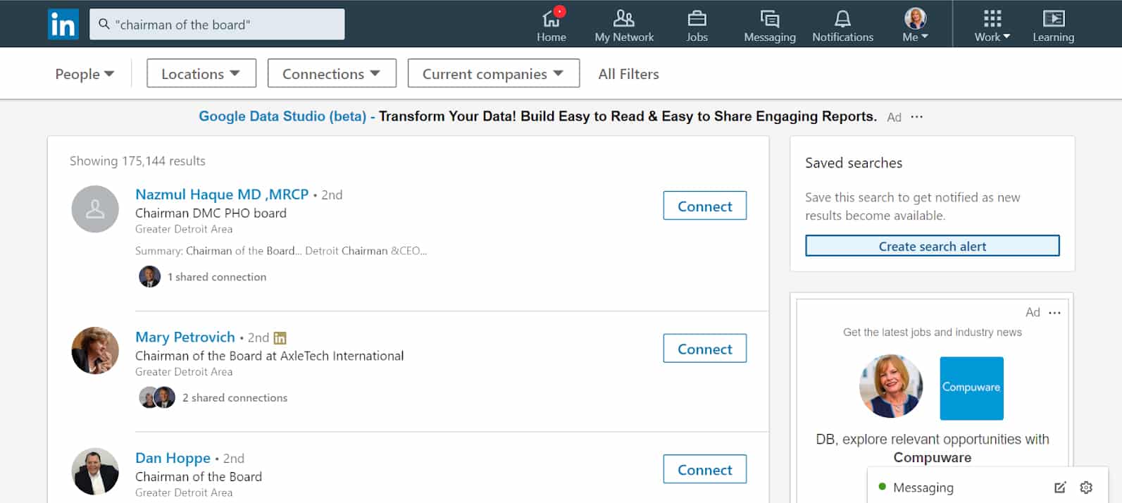 Screenshot of LinkedIn candidate information