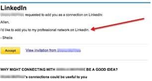 Screenshot of LinkedIn connection message