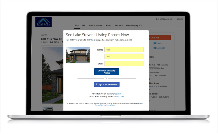 Sample lead information capture on a real estate website.