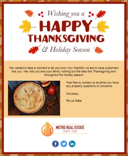 Metro Real Estate Holiday emails