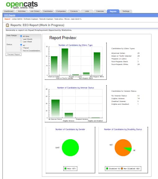 Screenshot of OpenCATS EEO report