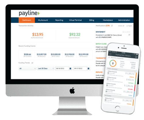 Payline virtual terminal can be accessed on the web or mobile.