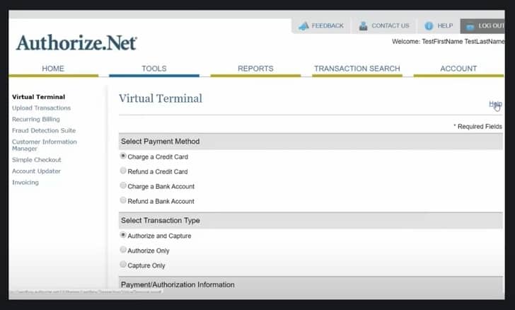 Payment Depot Virtual Terminal on Authorize.net.
