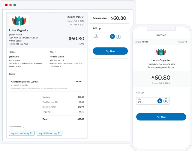 Paypal Invoice in mobile and desktop.