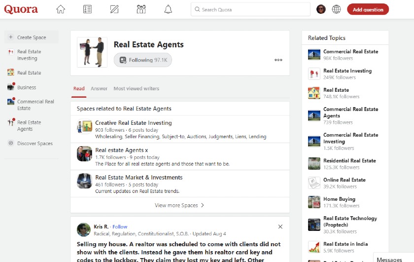 Quora Real Estate Agent Forum