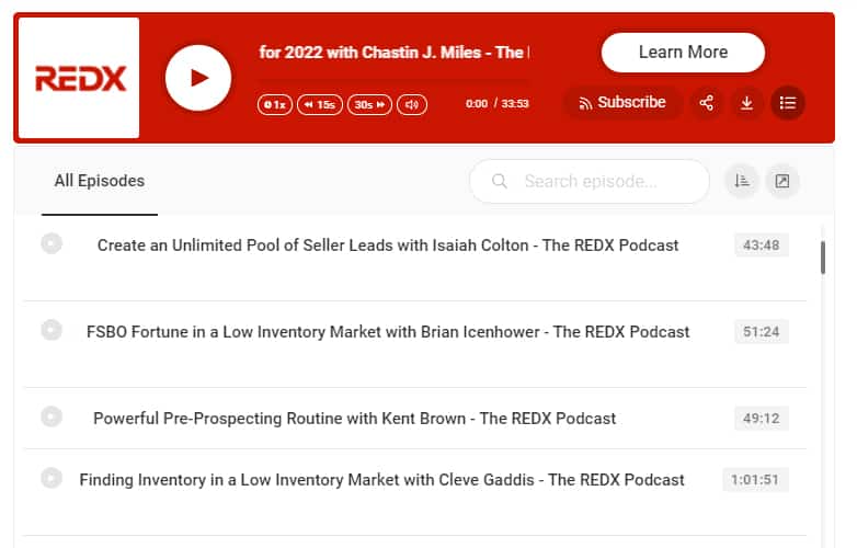 List of REDX available podcasts from their website.