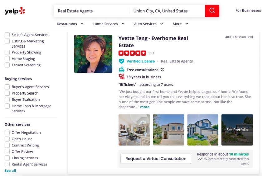 Real estate agent Yelp advertisements