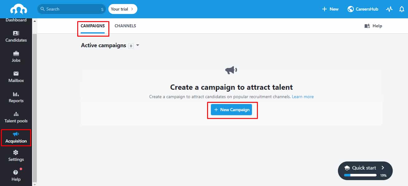 Screenshot of Recruitee Create campaign