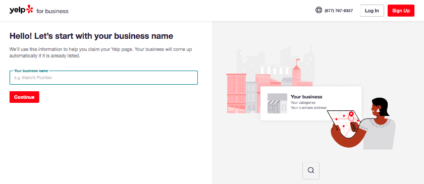 Screenshot of first step on how to use Yelp for business