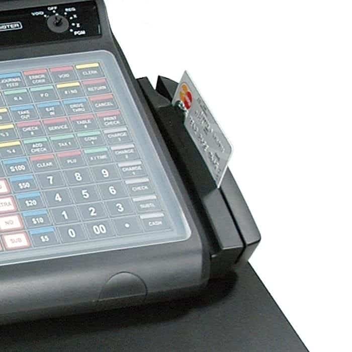 Sam4s ER-940 that has an integrated card reader on the side.