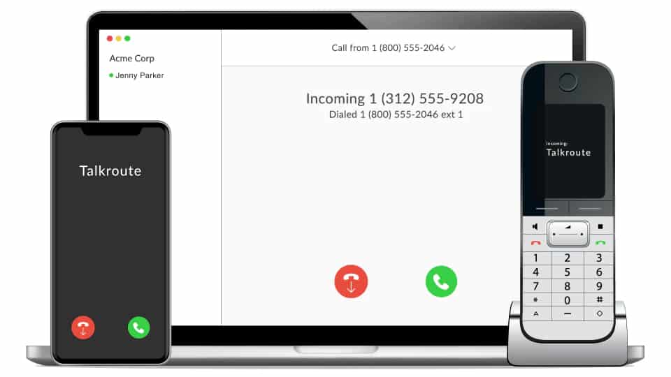 Screenshot of TalkRoute dialing features