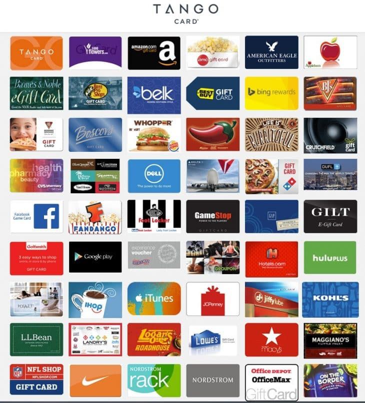 Collection of Tango gift card designs.