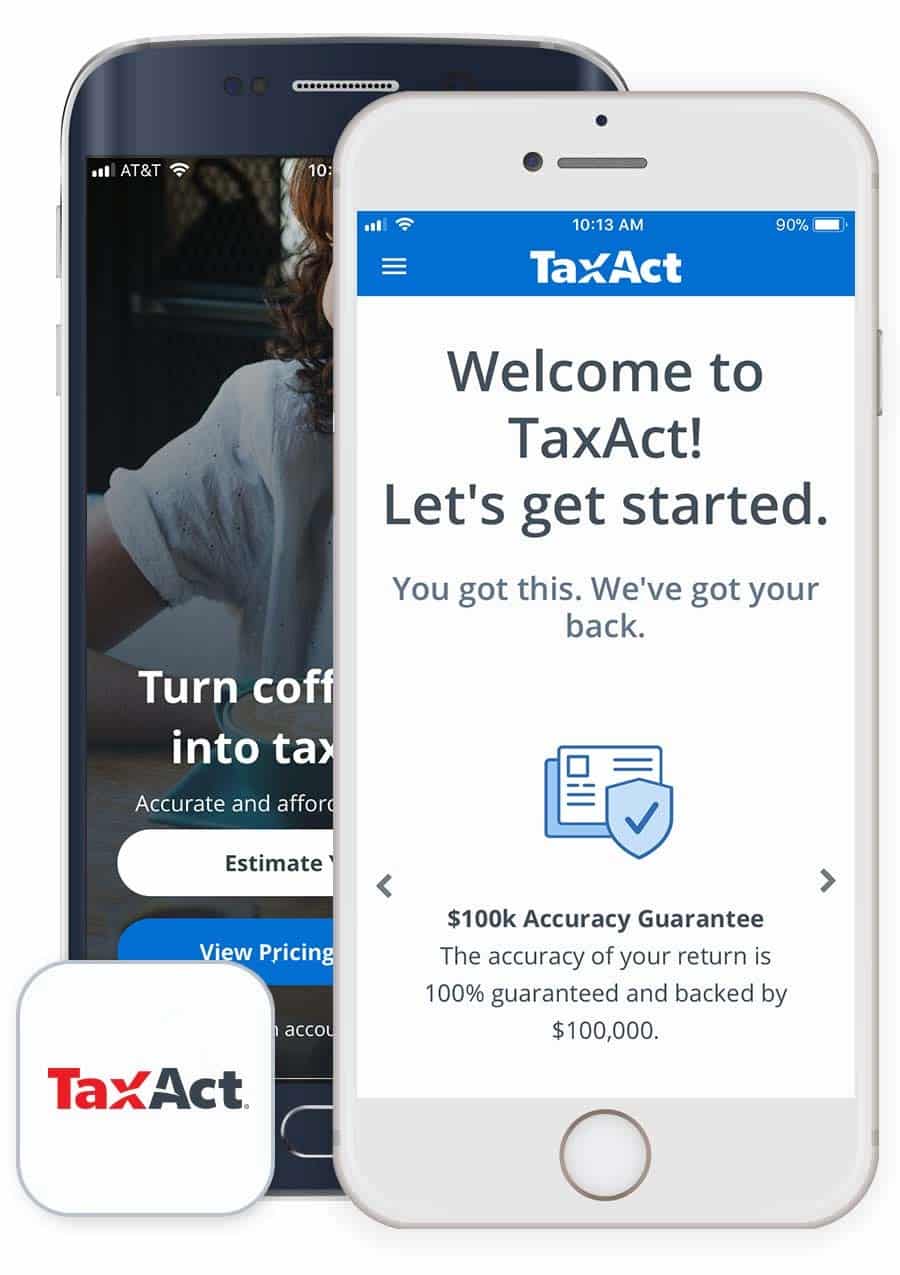 TaxAct Get Started page from iOS and Android phone screen.