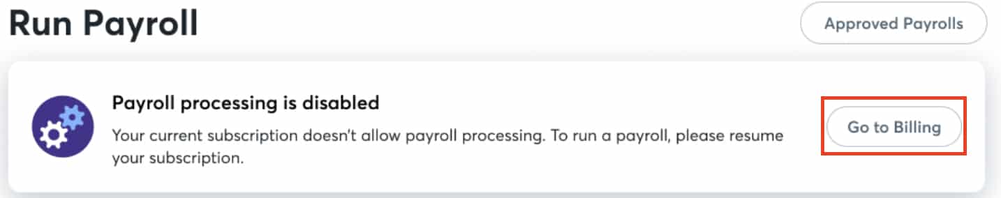 Screenshot of Wave Payroll Go to Billing button