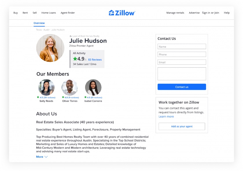 Zillow Agent Profile Overview