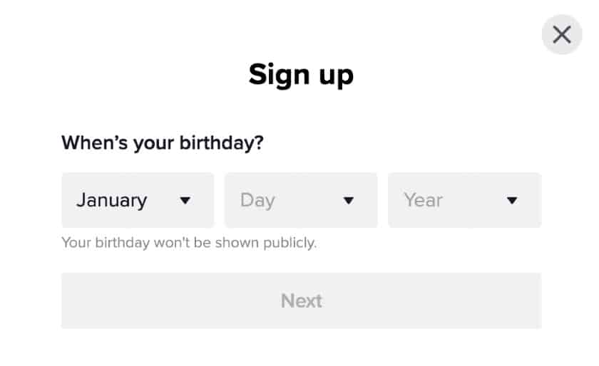 Screenshot of Adding Birthday on TikTok