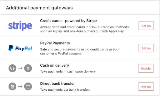 Additional payment gateways options.