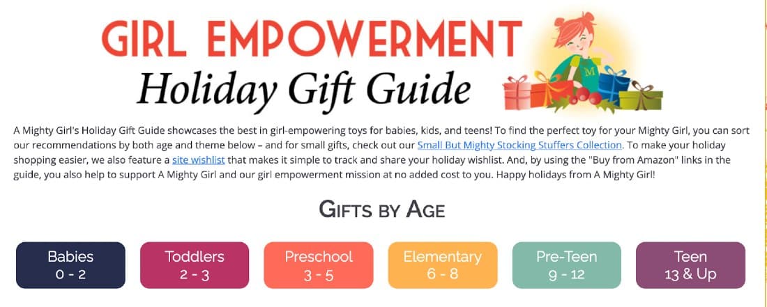 Screenshot of Girl Empowerment Holiday Gift Guide