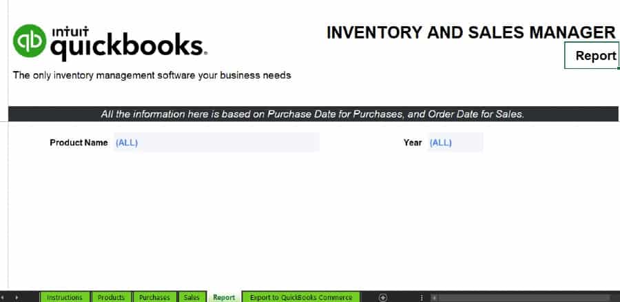 Screenshot of QuickBooks Report Template